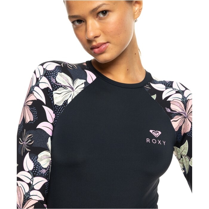 2024 Roxy Womens Sunny Floral Long Sleeve Onesie ERJWR03781 - Anthacite Sunny Floral Swim